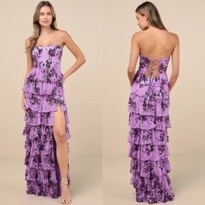 Lulus Definite Glamour Lavender Sequin Bustier Maxi Dress XS Wedding Party